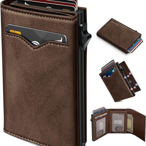 Minimalist RFID Blocking Leather Wallet for Men - Slim Pop-Up & Magnetic Closure